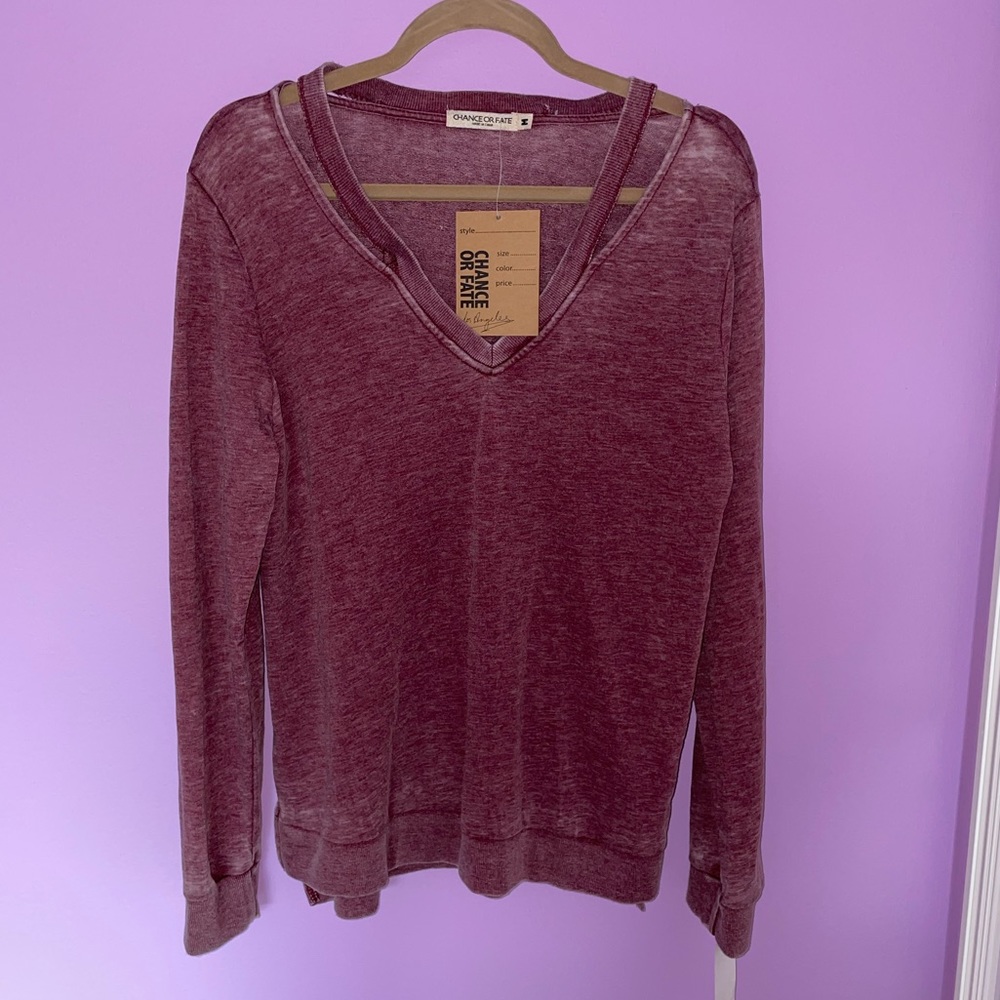 NWT Chance Or Fate Acid Wash Cold Shoulder Shirt